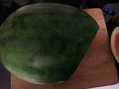 step 1. slice the end off the watermelon at an angle